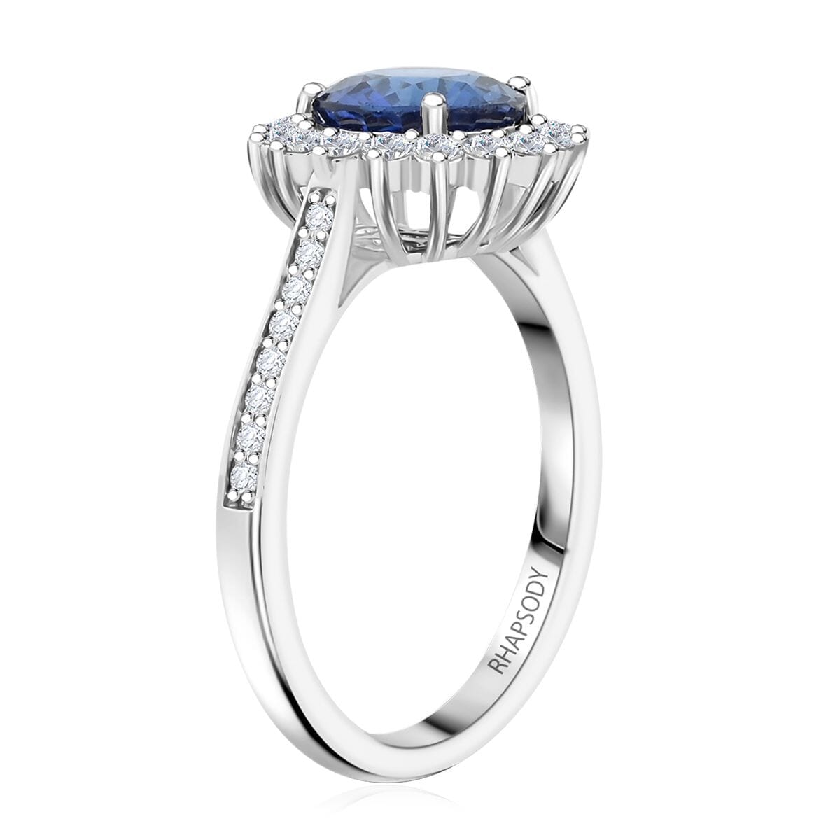 Certified & Appraised Rhapsody 950 Platinum AAAA Ceylon Blue Sapphire, Diamond (E-F, VS) (0.44 cts) Ring (Size 10.0) (5.66 g) 2.50 ctw image number 3