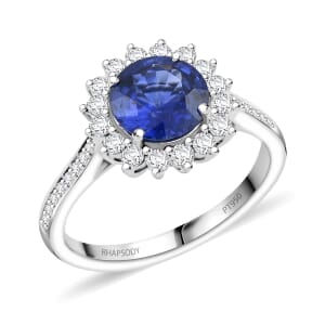Certified & Appraised Rhapsody 950 Platinum AAAA Ceylon Blue Sapphire and E-F VS Diamond Ring (Size 8.0) 5.66 Grams 2.50 ctw