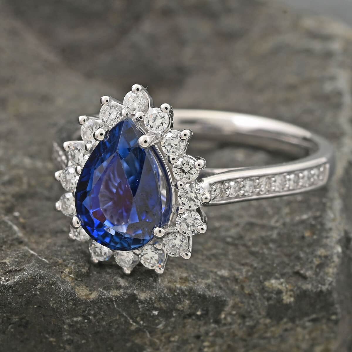 By Tony Diniz Certified & Appraised Rhapsody 950 Platinum AAAA Ceylon Blue Sapphire and E-F VS Diamond Ring 5.86 Grams 2.60 ctw image number 1