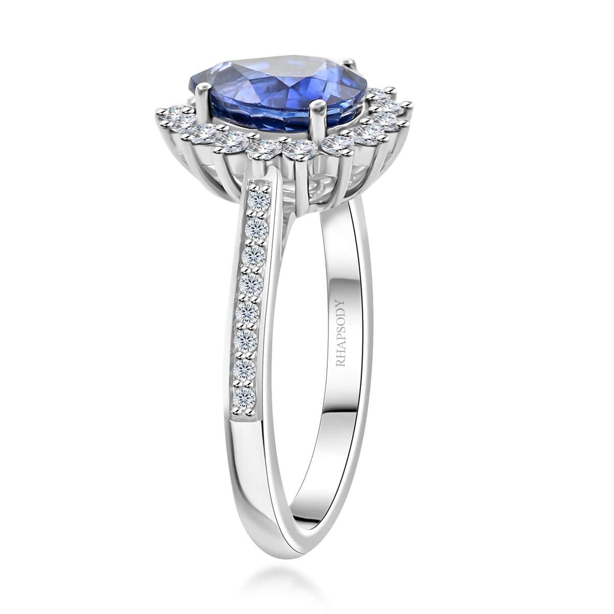 By Tony Diniz Certified & Appraised Rhapsody 950 Platinum AAAA Ceylon Blue Sapphire and E-F VS Diamond Ring 5.86 Grams 2.60 ctw image number 3