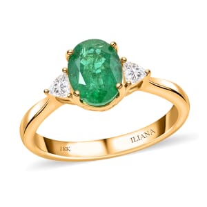 Certified & Appraised Iliana AAA Kagem Zambian Emerald and SI Diamond 1.45 ctw Ring in 18K Yellow Gold (Size 5.5)