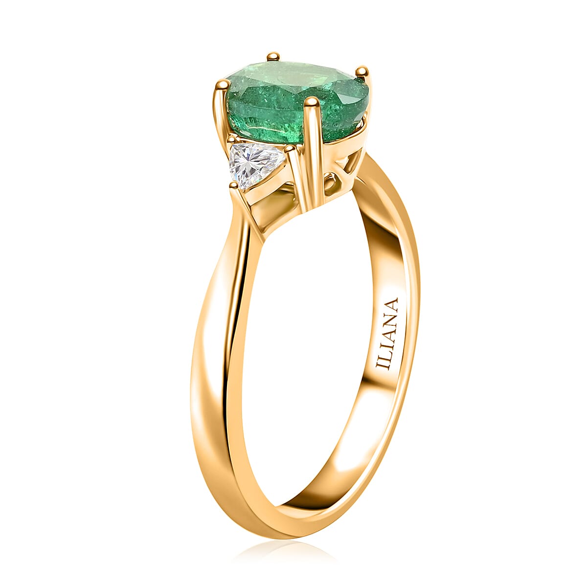 Certified & Appraised Iliana AAA Kagem Zambian Emerald and SI Diamond 1.45 ctw Ring in 18K Yellow Gold (Size 5.5) image number 3