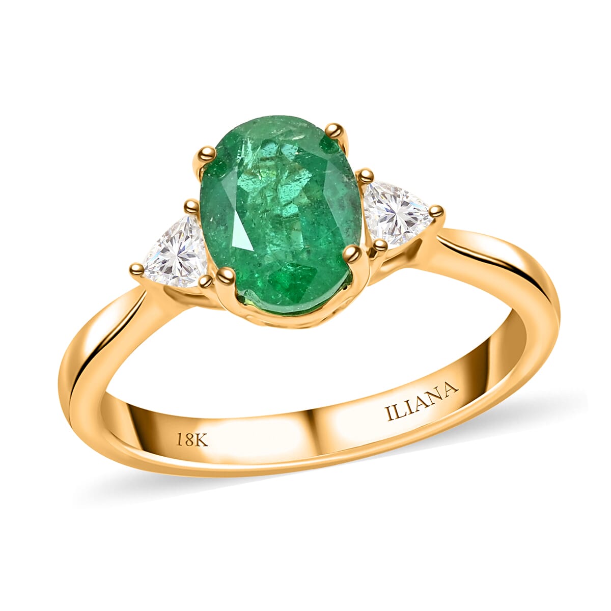 Certified & Appraised Iliana AAA Kagem Zambian Emerald and SI Diamond 1.45 ctw Ring in 18K Yellow Gold (Size 6.5) image number 0