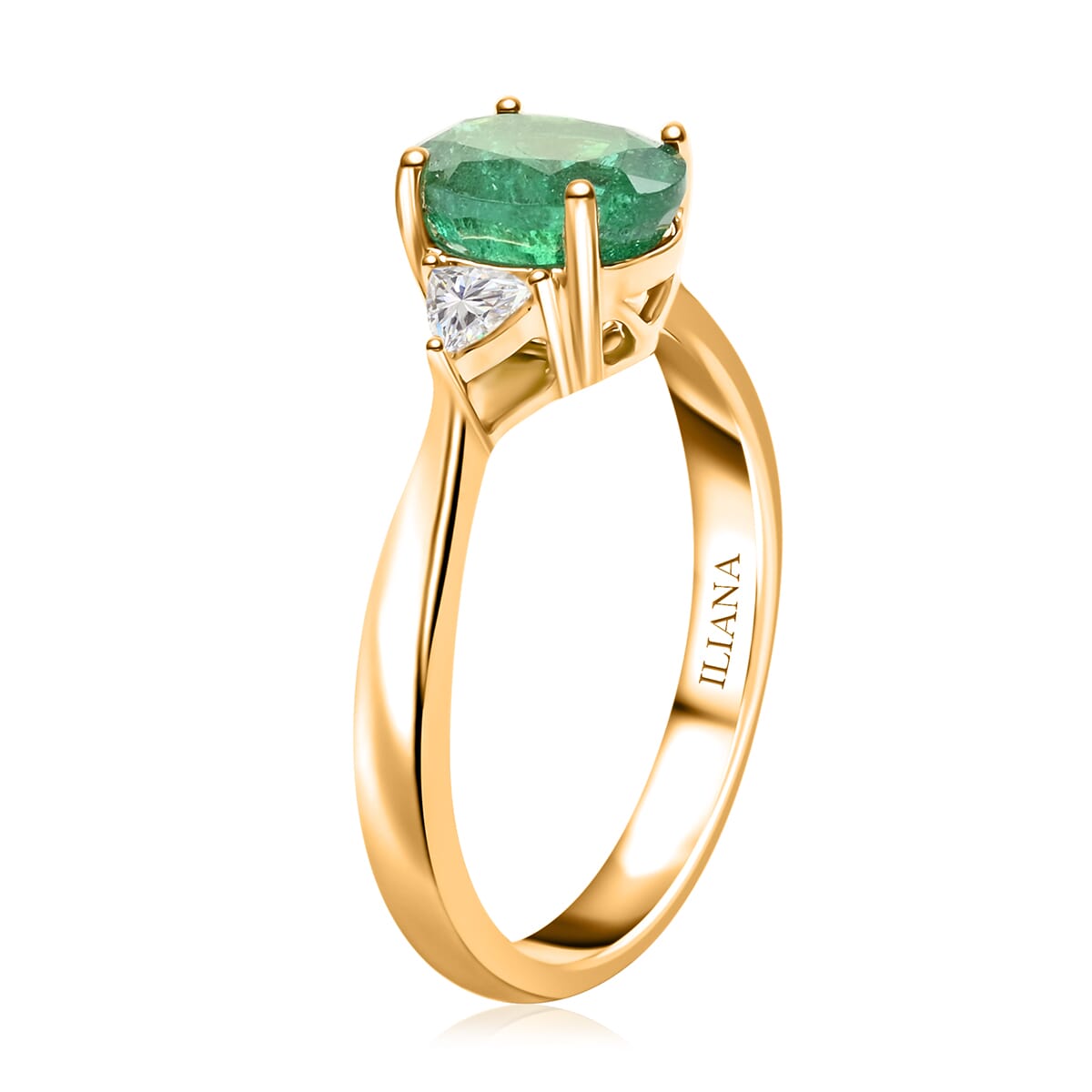 Certified & Appraised Iliana AAA Kagem Zambian Emerald and SI Diamond 1.45 ctw Ring in 18K Yellow Gold (Size 6.5) image number 3