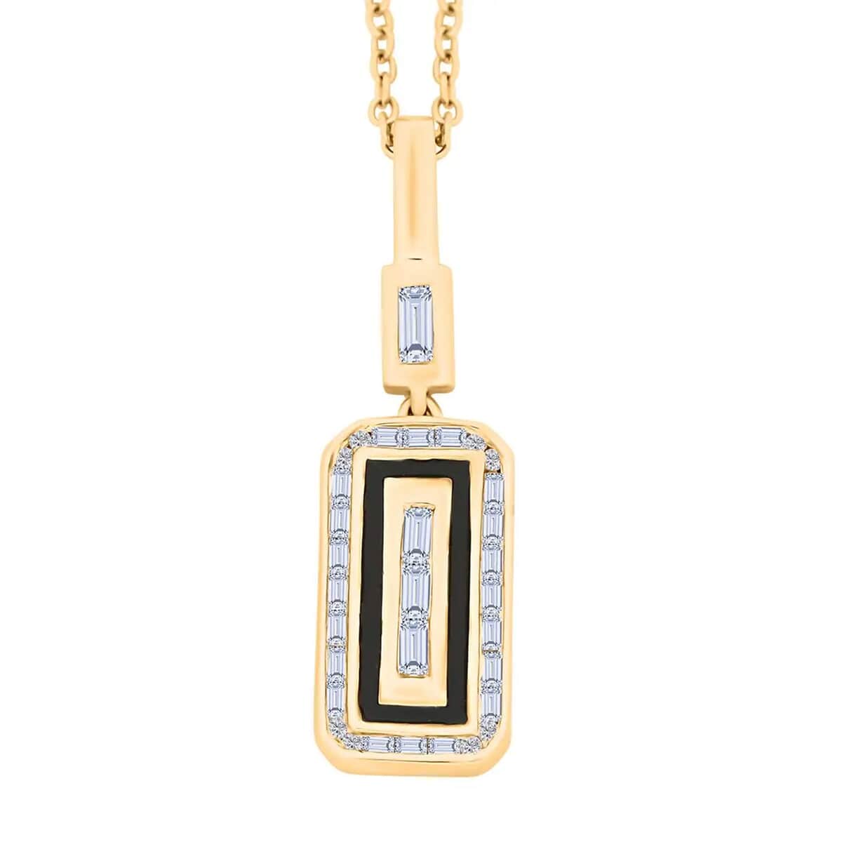 Clarte Black Tie Collection Moissanite and Black Enameled Pendant Necklace 18 Inches in Vermeil Yellow Gold Over Sterling Silver 0.40 ctw image number 0