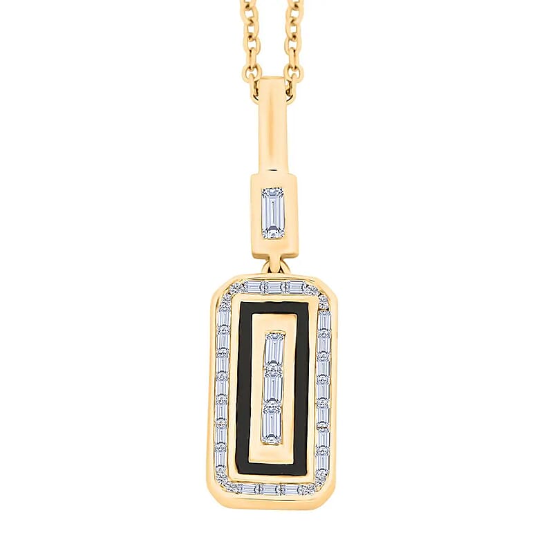 Clarte Black Tie Collection Moissanite and Black Enameled Pendant Necklace 18 Inches in Vermeil Yellow Gold Over Sterling Silver 0.40 ctw