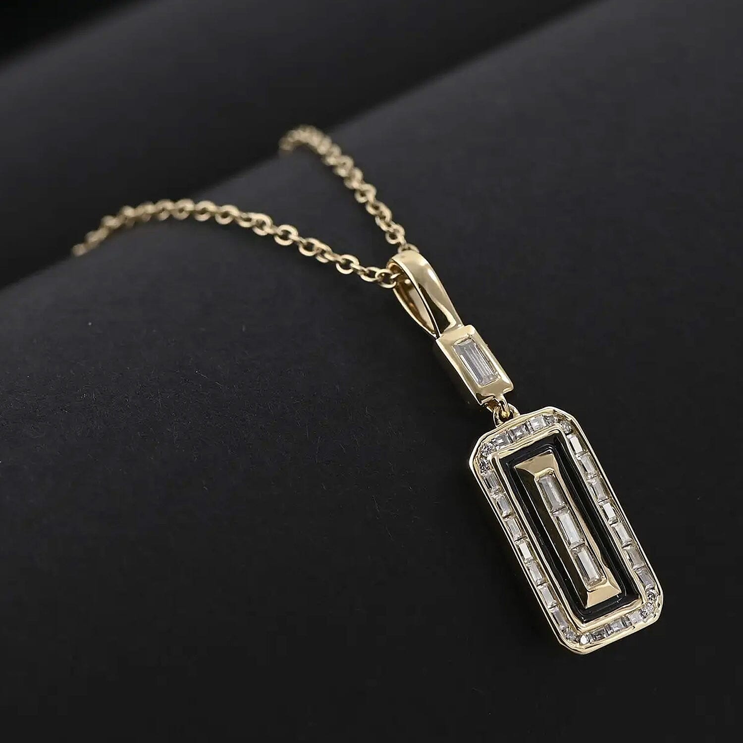 Clarte Black Tie Collection Moissanite and Black Enameled Pendant Necklace 18 Inches in Vermeil Yellow Gold Over Sterling Silver 0.40 ctw