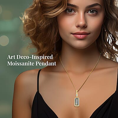 Clarte Black Tie Collection Moissanite and Black Enameled Pendant Necklace 18 Inches in Vermeil Yellow Gold Over Sterling Silver 0.40 ctw