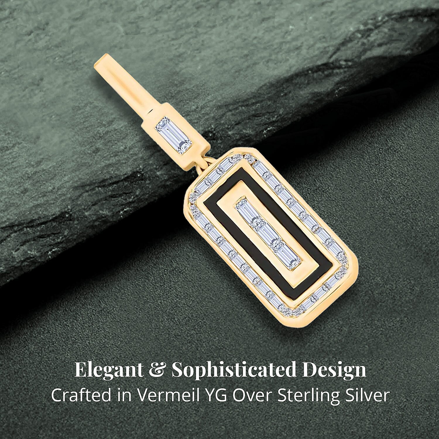 Clarte Black Tie Collection Moissanite and Black Enameled Pendant Necklace 18 Inches in Vermeil Yellow Gold Over Sterling Silver 0.40 ctw
