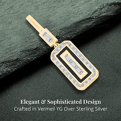 Clarte Black Tie Collection Moissanite and Black Enameled Pendant Necklace 18 Inches in Vermeil Yellow Gold Over Sterling Silver 0.40 ctw
