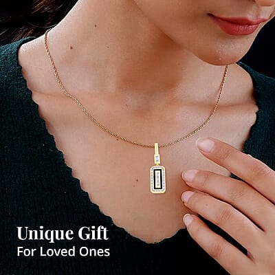 Clarte Black Tie Collection Moissanite and Black Enameled Pendant Necklace 18 Inches in Vermeil Yellow Gold Over Sterling Silver 0.40 ctw