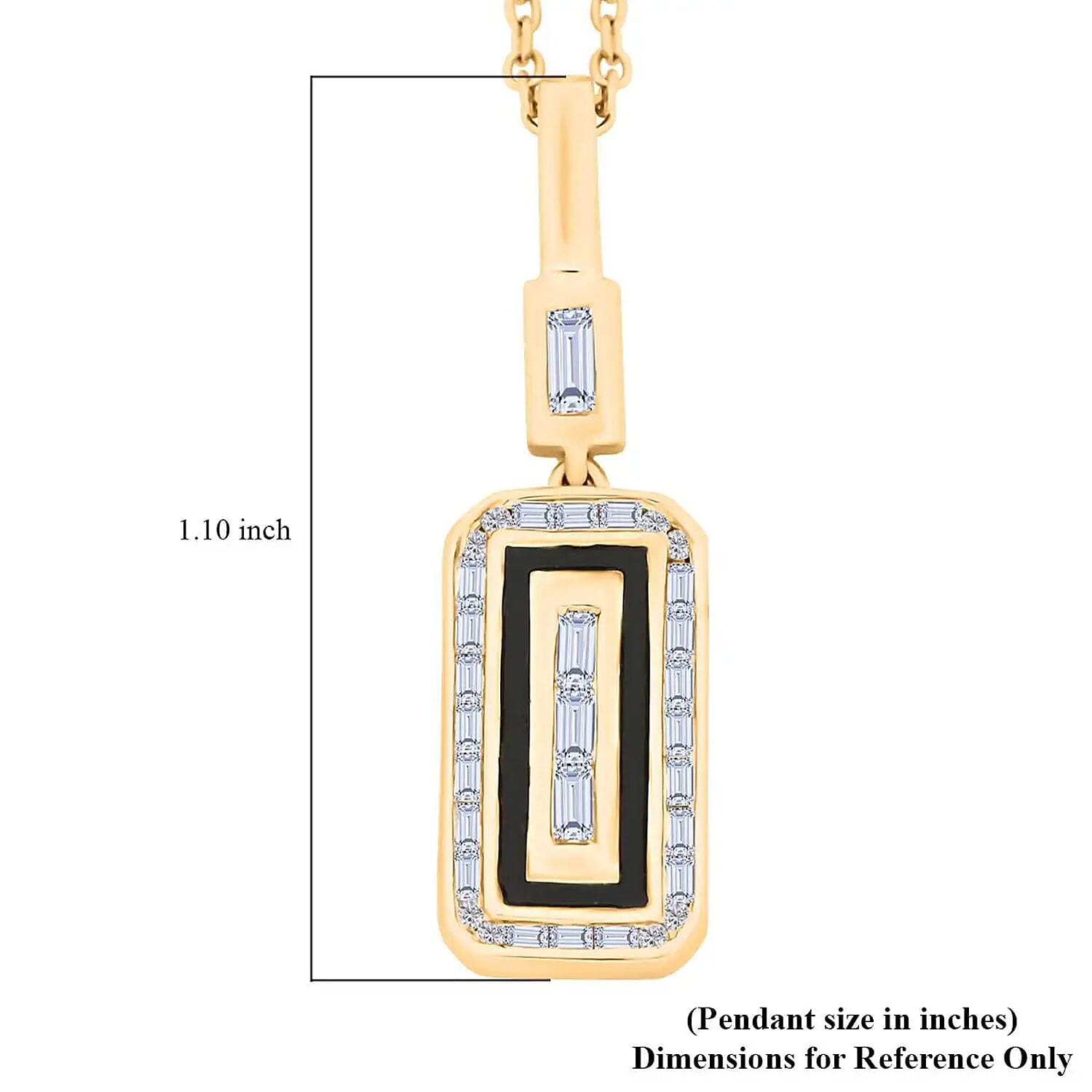 Clarte Black Tie Collection Moissanite and Black Enameled Pendant Necklace 18 Inches in Vermeil Yellow Gold Over Sterling Silver 0.40 ctw