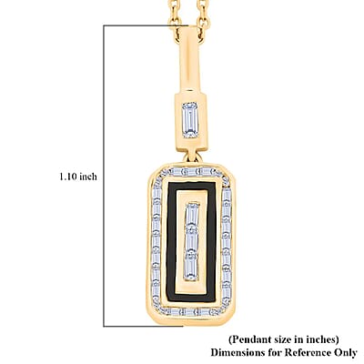 Clarte Black Tie Collection Moissanite and Black Enameled Pendant Necklace 18 Inches in Vermeil Yellow Gold Over Sterling Silver 0.40 ctw