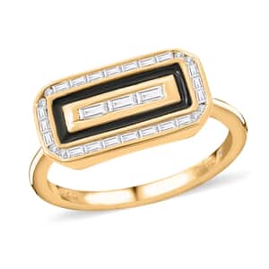 Clarte Black Tie Collection Moissanite and Black Enameled Ring in Vermeil Yellow Gold Over Sterling Silver (Size 10.0) 0.35 ctw