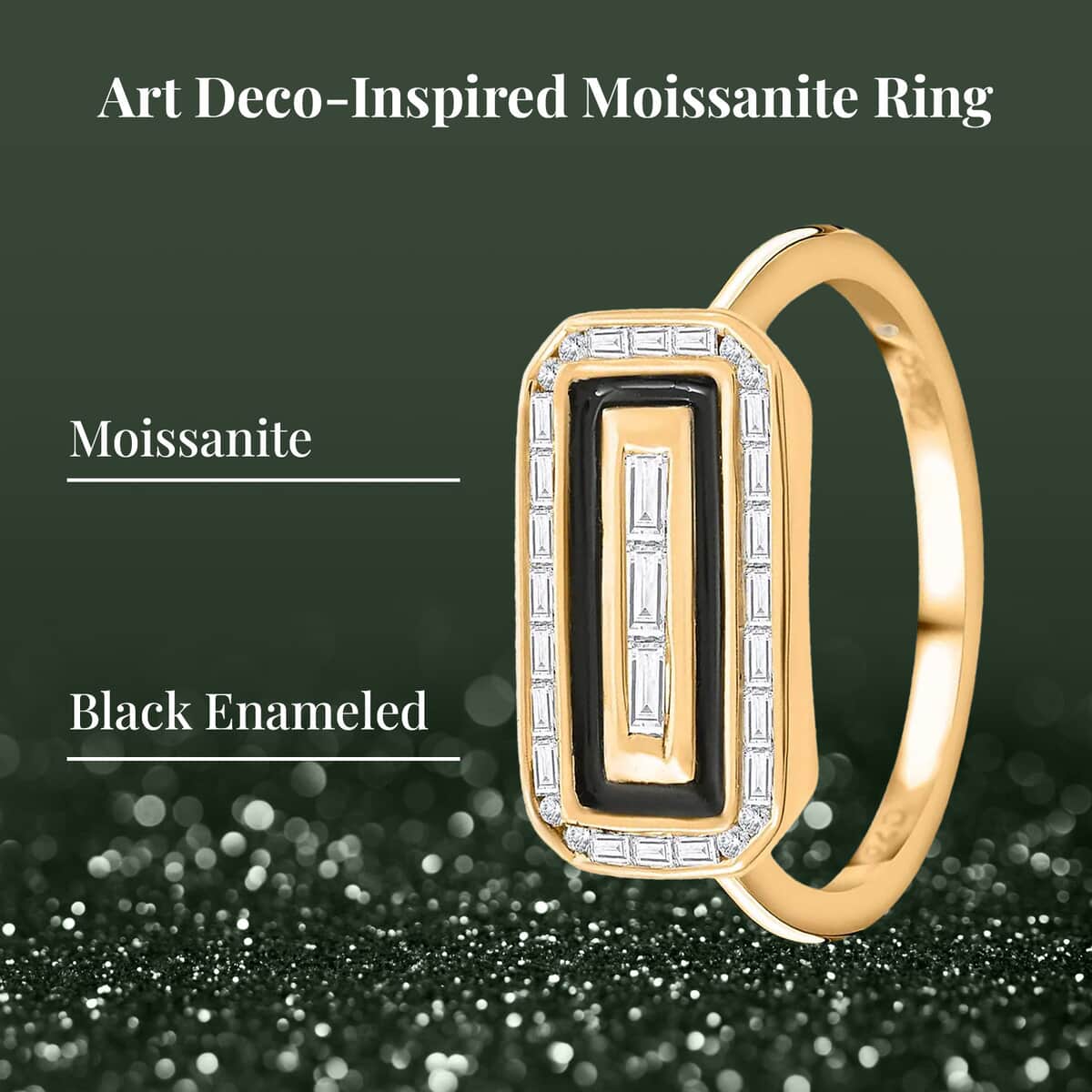 Clarte Black Tie Collection Moissanite and Black Enameled Ring in Vermeil Yellow Gold Over Sterling Silver (Size 10.0) 0.35 ctw image number 2