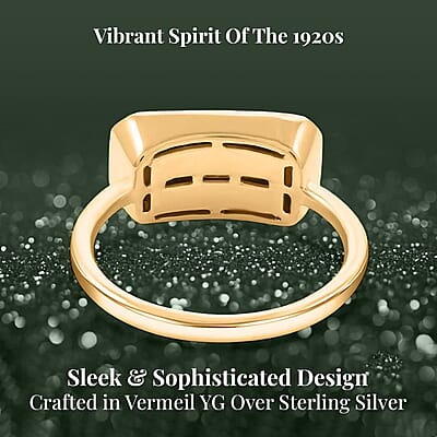 Clarte Black Tie Collection Moissanite and Black Enameled Ring in Vermeil Yellow Gold Over Sterling Silver (Size 10.0) 0.35 ctw
