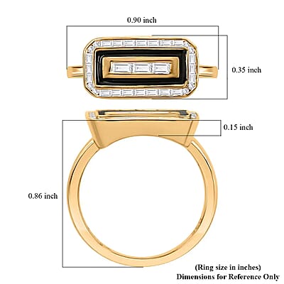 Clarte Black Tie Collection Moissanite and Black Enameled Ring in Vermeil Yellow Gold Over Sterling Silver (Size 10.0) 0.35 ctw