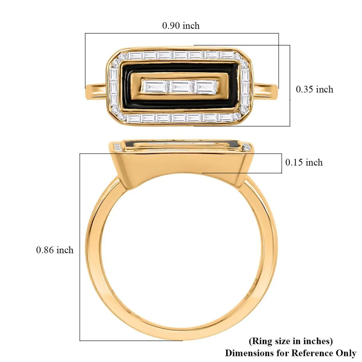 Clarte Black Tie Collection Moissanite and Black Enameled Ring in Vermeil Yellow Gold Over Sterling Silver (Size 6.0) 0.35 ctw image number 6