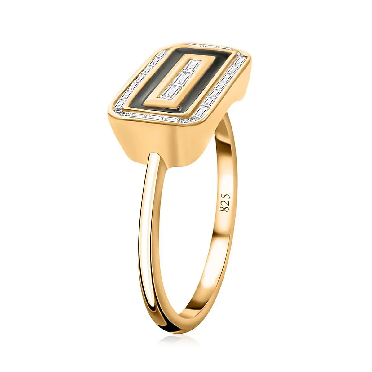 Clarte Black Tie Collection Moissanite and Black Enameled Ring in Vermeil Yellow Gold Over Sterling Silver (Size 7.0) 0.35 ctw image number 5