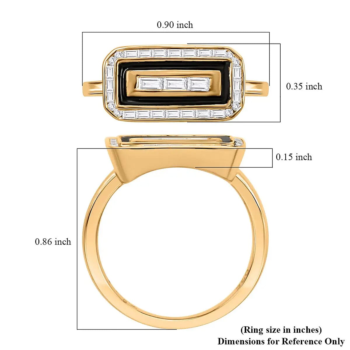 Clarte Black Tie Collection Moissanite and Black Enameled Ring in Vermeil Yellow Gold Over Sterling Silver (Size 7.0) 0.35 ctw image number 6