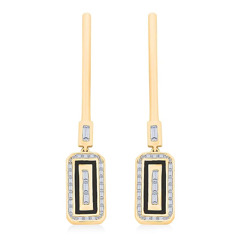 Clarte Black Tie Collection Moissanite and Black Enameled Earrings in Vermeil Yellow Gold Over Sterling Silver 0.80 ctw
