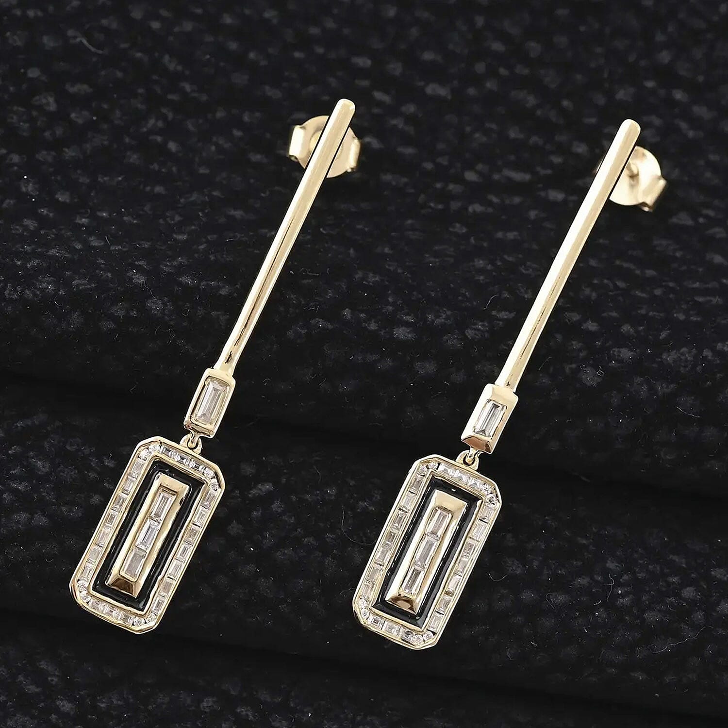 Clarte Black Tie Collection Moissanite and Black Enameled Earrings in Vermeil Yellow Gold Over Sterling Silver 0.80 ctw