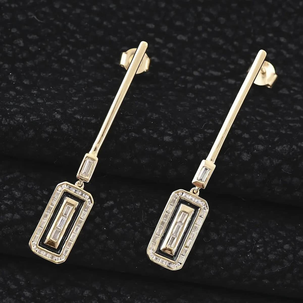 Clarte Black Tie Collection Moissanite and Black Enameled Earrings in Vermeil Yellow Gold Over Sterling Silver 0.80 ctw image number 1