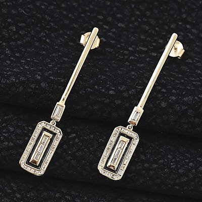 Clarte Black Tie Collection Moissanite and Black Enameled Earrings in Vermeil Yellow Gold Over Sterling Silver 0.80 ctw