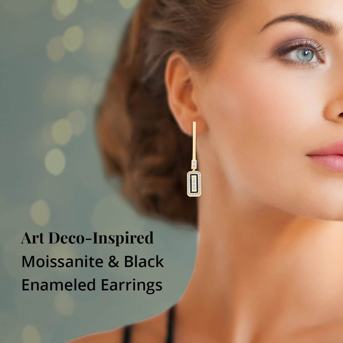 Clarte Black Tie Collection Moissanite and Black Enameled Earrings in Vermeil Yellow Gold Over Sterling Silver 0.80 ctw image number 2