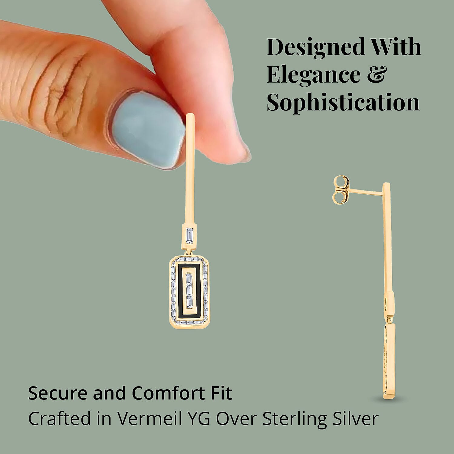 Clarte Black Tie Collection Moissanite and Black Enameled Earrings in Vermeil Yellow Gold Over Sterling Silver 0.80 ctw