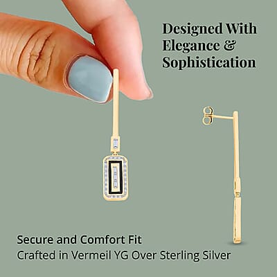 Clarte Black Tie Collection Moissanite and Black Enameled Earrings in Vermeil Yellow Gold Over Sterling Silver 0.80 ctw