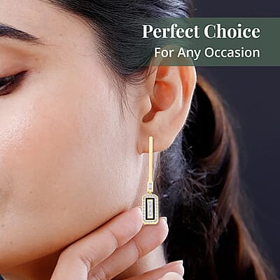 Clarte Black Tie Collection Moissanite and Black Enameled Earrings in Vermeil Yellow Gold Over Sterling Silver 0.80 ctw