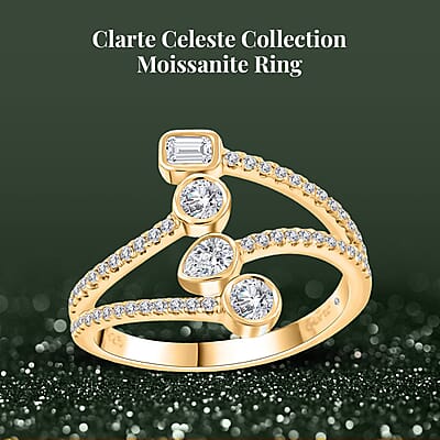 Clarte Celeste Collection Moissanite Ring in Vermeil Yellow Gold Over Sterling Silver (Size 10.0) 0.60 ctw