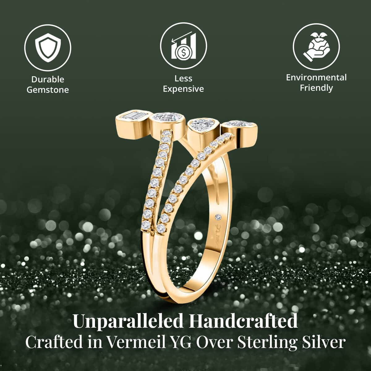 Clarte Celeste Collection Moissanite Ring in Vermeil Yellow Gold Over Sterling Silver (Size 10.0) 0.60 ctw image number 3