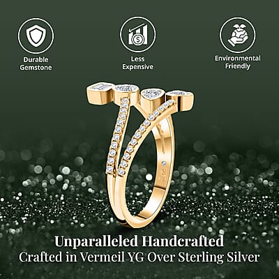 Clarte Celeste Collection Moissanite Ring in Vermeil Yellow Gold Over Sterling Silver (Size 10.0) 0.60 ctw