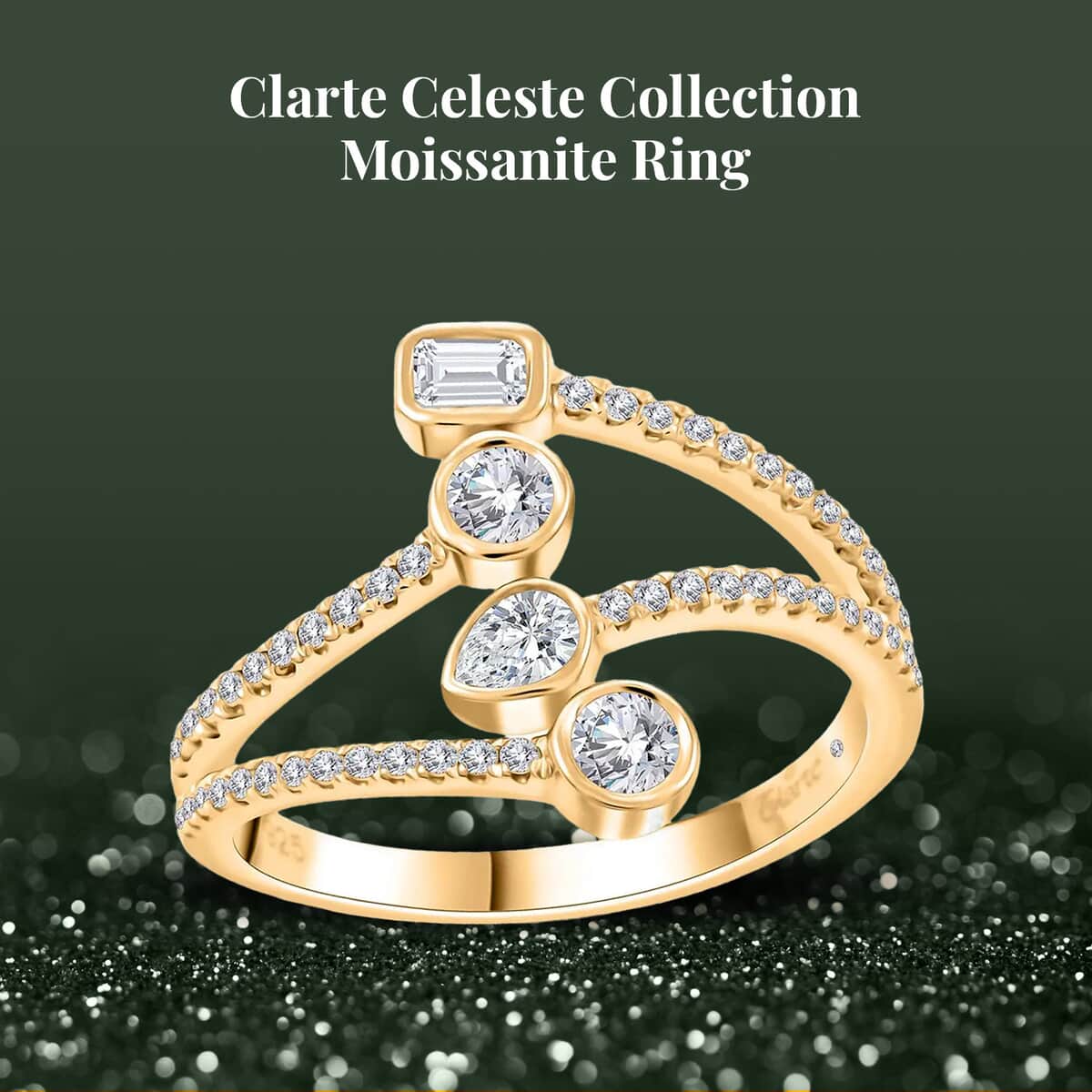 Clarte Celeste Collection Moissanite Ring in Vermeil Yellow Gold Over Sterling Silver (Size 5.0) 0.60 ctw image number 2