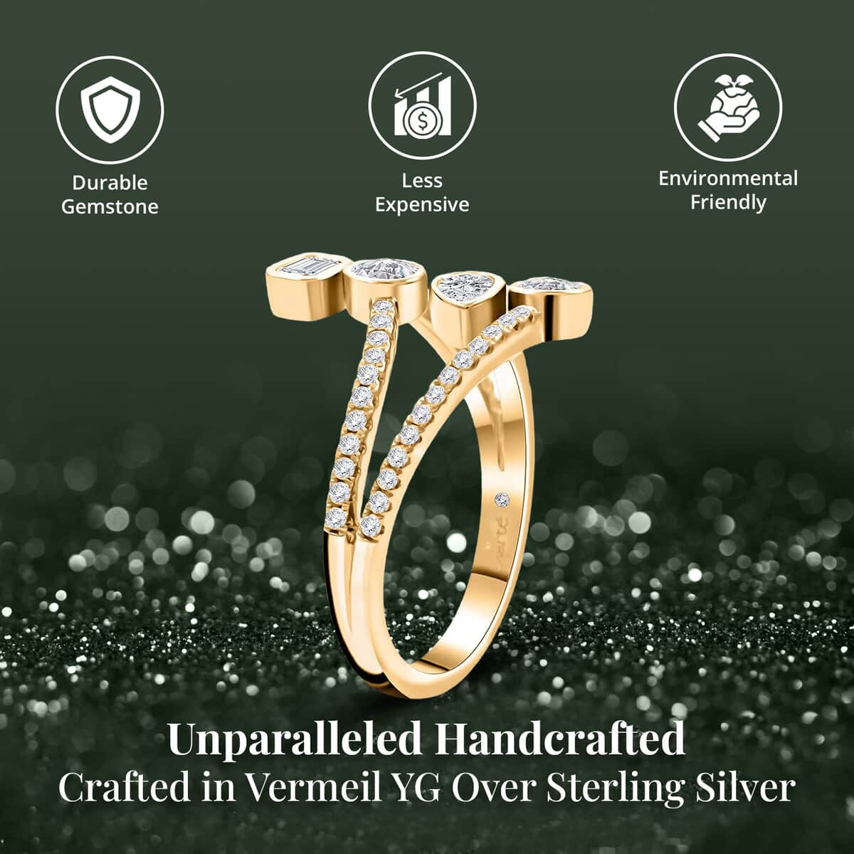 Clarte Celeste Collection Moissanite Ring in Vermeil Yellow Gold Over Sterling Silver (Size 5.0) 0.60 ctw image number 3