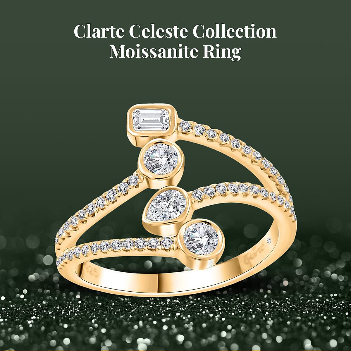 Clarte Celeste Collection Moissanite Ring in Vermeil Yellow Gold Over Sterling Silver (Size 6.0) 0.60 ctw image number 2
