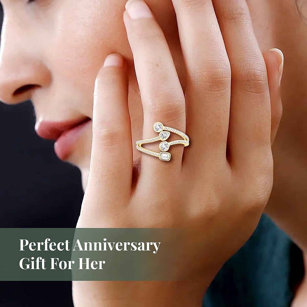 Clarte Celeste Collection Moissanite Ring in Vermeil Yellow Gold Over Sterling Silver (Size 6.0) 0.60 ctw image number 5