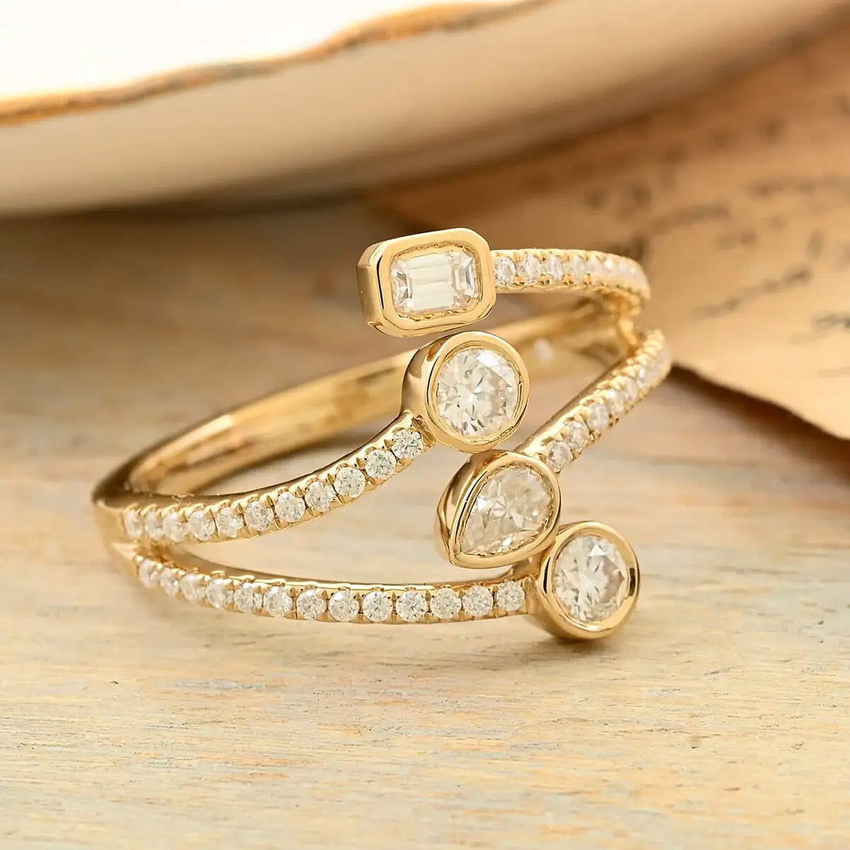 Clarte Celeste Collection Moissanite Ring in Vermeil Yellow Gold Over Sterling Silver (Size 7.0) 0.60 ctw image number 1