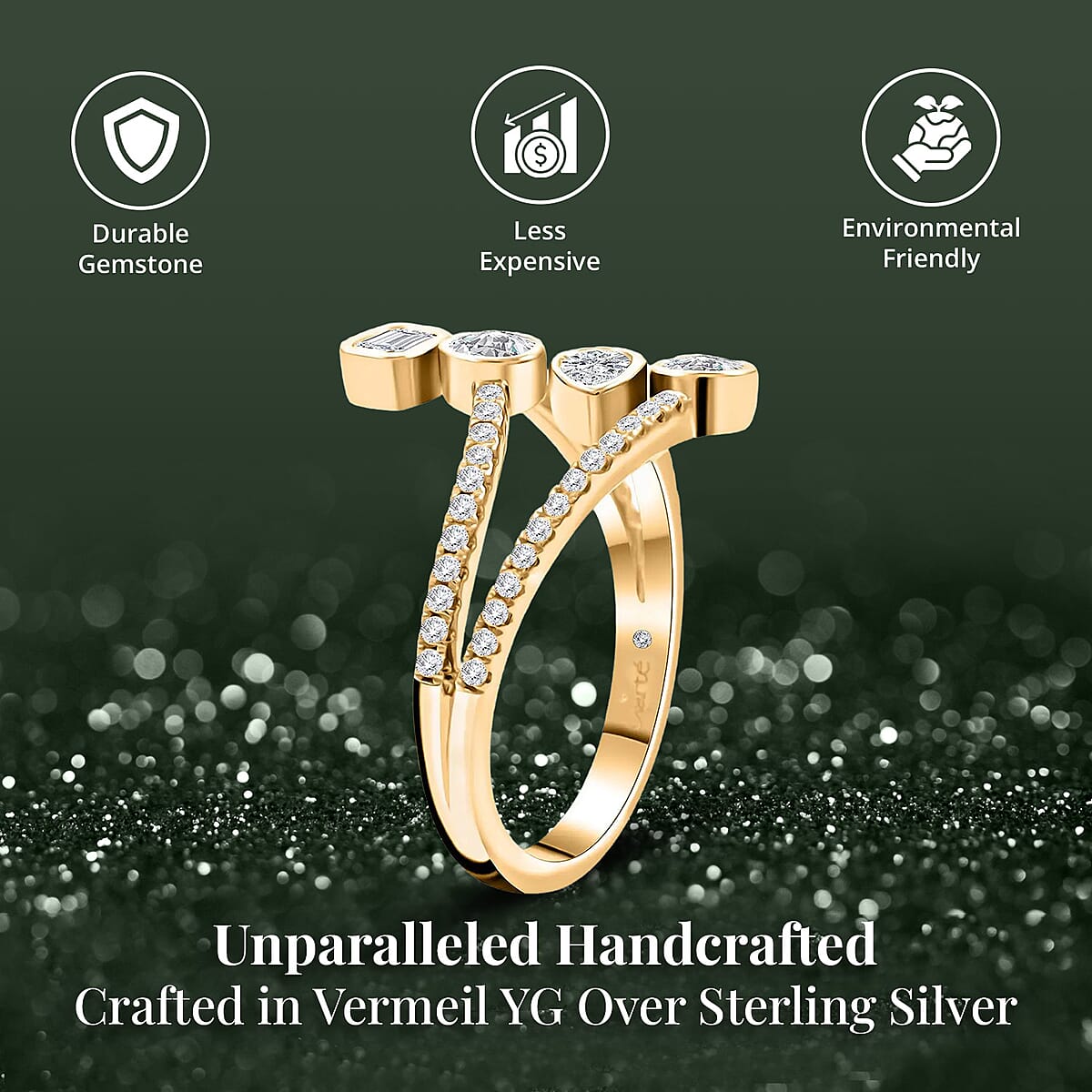 Clarte Celeste Collection Moissanite Ring in Vermeil Yellow Gold Over Sterling Silver (Size 7.0) 0.60 ctw image number 3