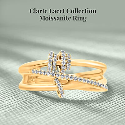Clarte Lacet Collection Moissanite Ring in Vermeil Yellow Gold Over Sterling Silver (Size 10.0) 0.40 ctw