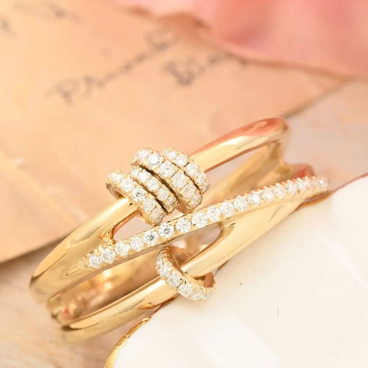 Clarte Lacet Collection Moissanite Ring in Vermeil Yellow Gold Over Sterling Silver (Size 6.0) 0.40 ctw image number 1