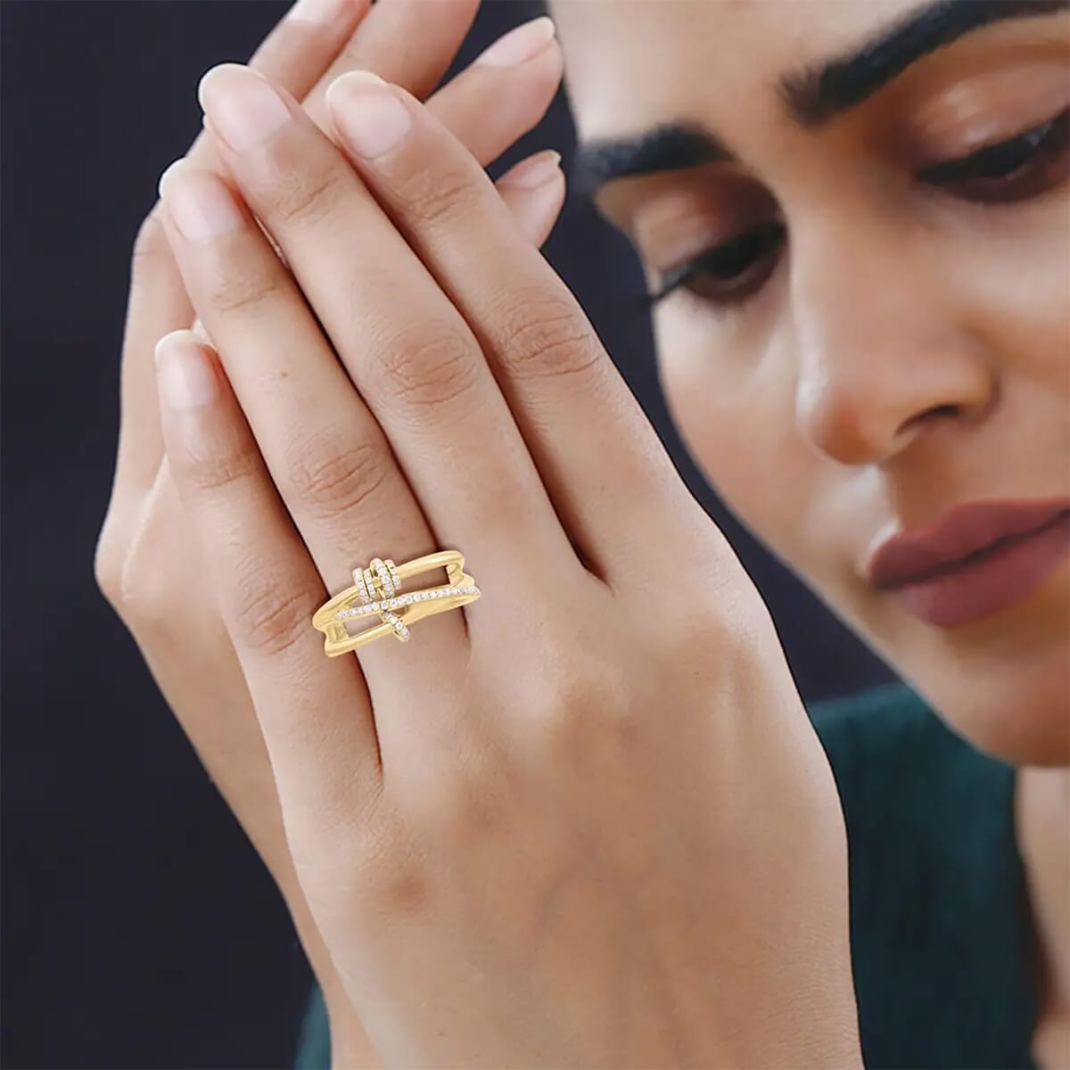 Clarte Lacet Collection Moissanite Ring in Vermeil Yellow Gold Over Sterling Silver (Size 6.0) 0.40 ctw image number 8
