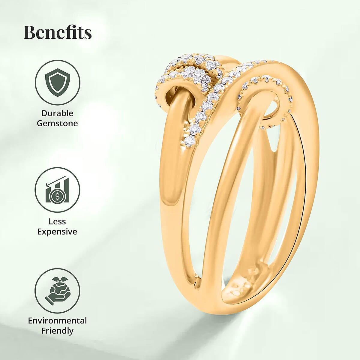 Clarte Lacet Collection Moissanite Ring in Vermeil Yellow Gold Over Sterling Silver (Size 8.0) 0.40 ctw image number 3