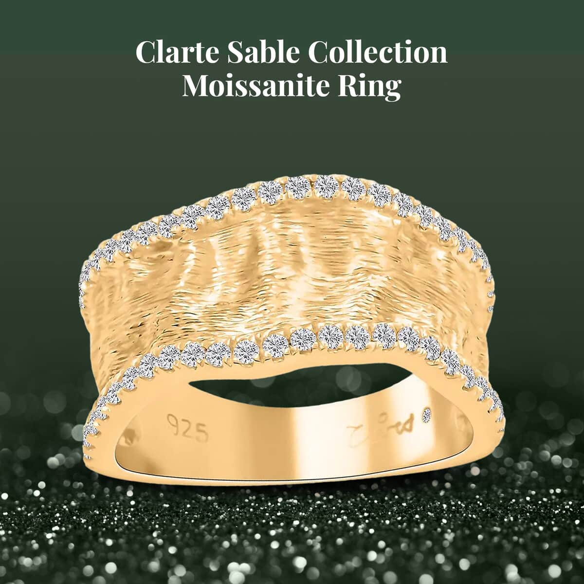 Clarte Sable Collection Moissanite Ring in Vermeil Yellow Gold Over Sterling Silver (Size 10.0) 0.50 ctw image number 2