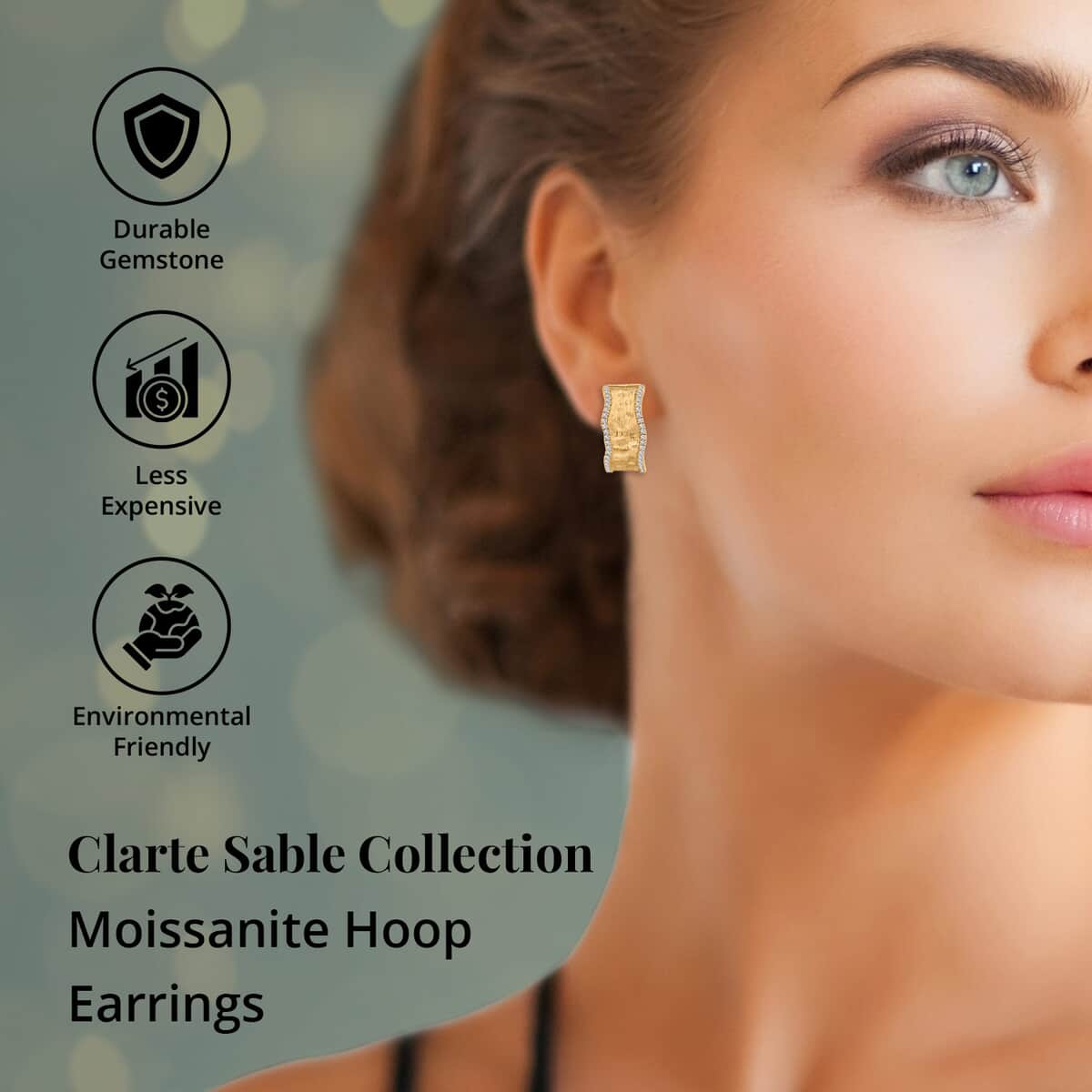 Clarte Sable Collection Moissanite Hoop Earrings in Vermeil Yellow Gold Over Sterling Silver 0.80 ctw image number 2