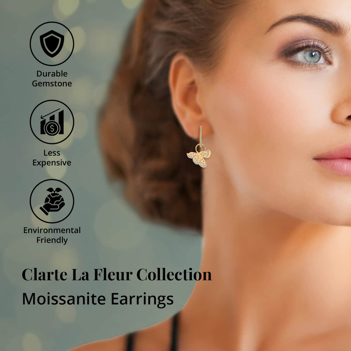 Clarte La Fleur Collection Moissanite Earrings in Vermeil Yellow Gold Over Sterling Silver 0.90 ctw image number 2
