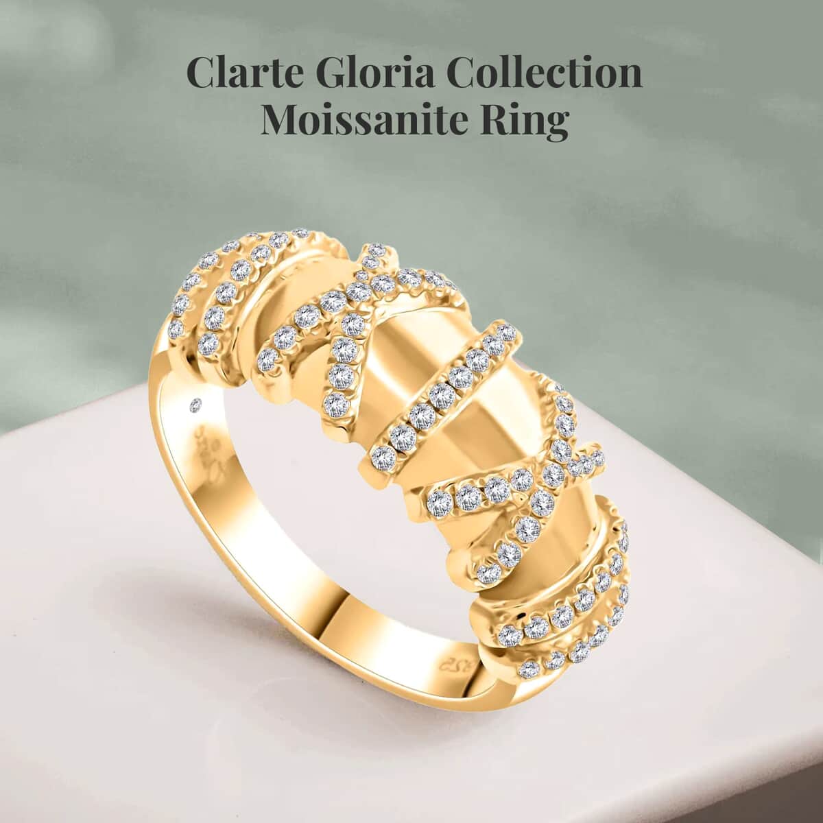 Clarte Gloria Collection Moissanite Ring in Vermeil Yellow Gold Over Sterling Silver (Size 7.0) 0.40 ctw image number 2