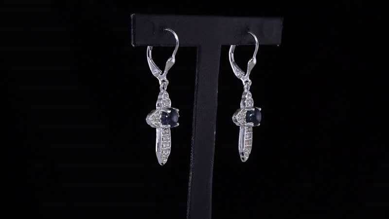D'Joy Blue Star Sapphire (DF) and White Zircon Cross Earrings in Platinum Over Sterling Silver 4.00 ctw